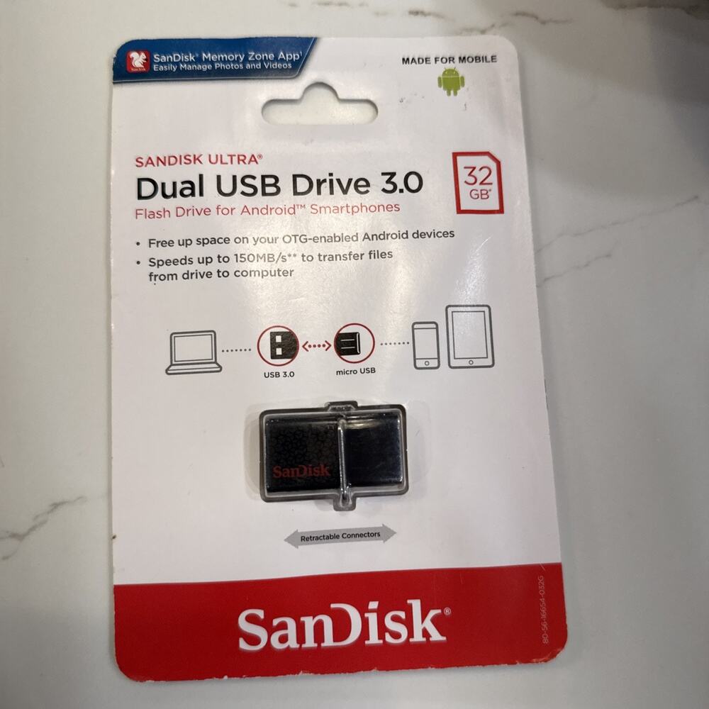 SanDisk 32GB Dual USB Drive 3.0 Flash Drive for OTG Smartphones & Tablets New
